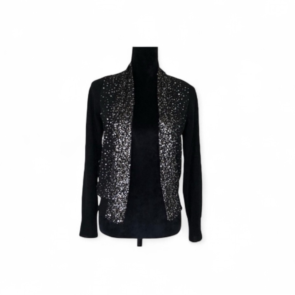 Club Monaco embellished sequins silk wool blend long sleeve cardigan size small